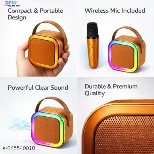 DPM Portable Karaoke Speaker with Mic, Colorful LED Lights, Bluetooth Connectivity, AUX Support