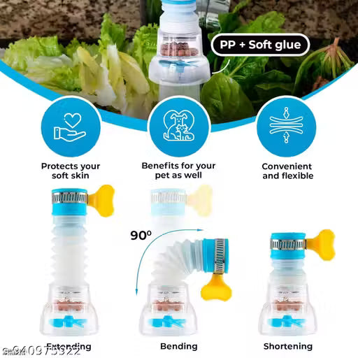 360 Degree Water Filter Tap Water Saving Faucet Water Faucet Adjustable Water Valve Splash Water Faucet,Extender Sprayer for Kitchen Bathroom, Rubber Pack of 2